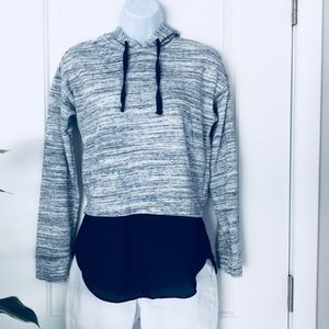 Blue space-dyed hoodie w/ sheer underlayer